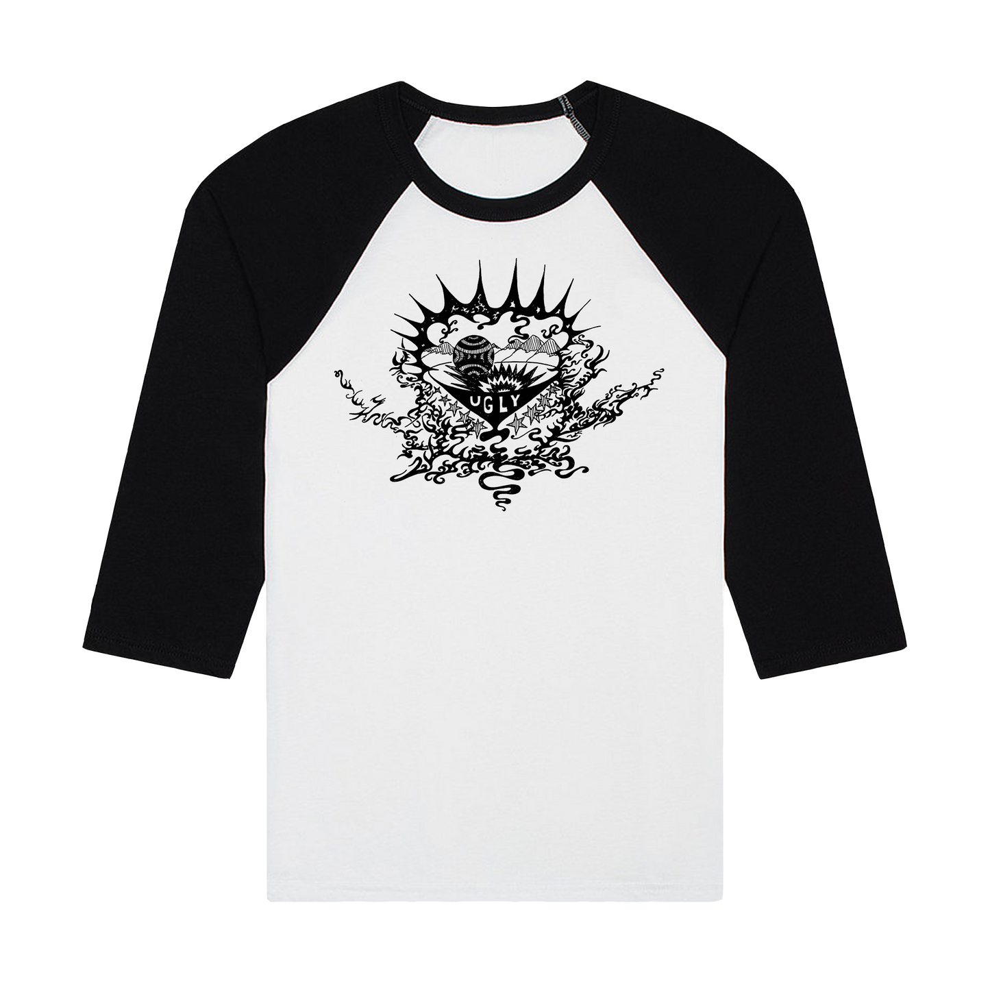 Black + White 3-4 Sleeve Baseball Tee